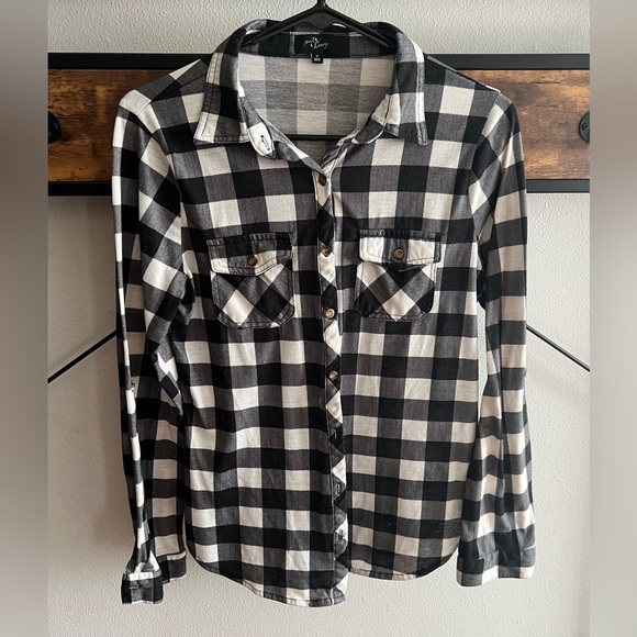 Milk & Honey Tops - Milk & Honey Black and White Plaid Button Up Women's